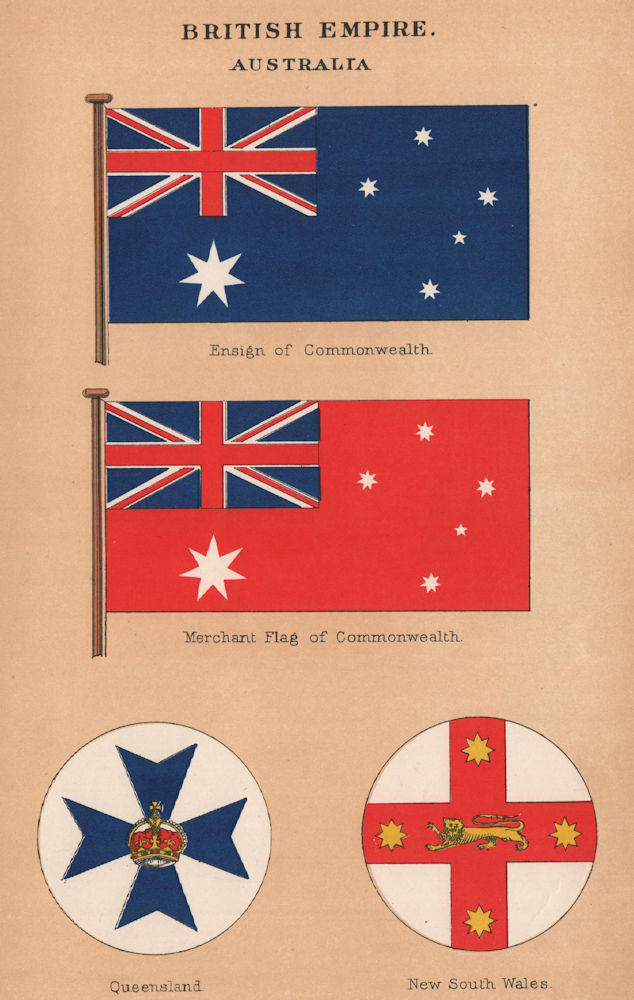 Associate Product COMMONWEALTH OF AUSTRALIA FLAGS. Ensign Merchant Queensland New South Wales 1916