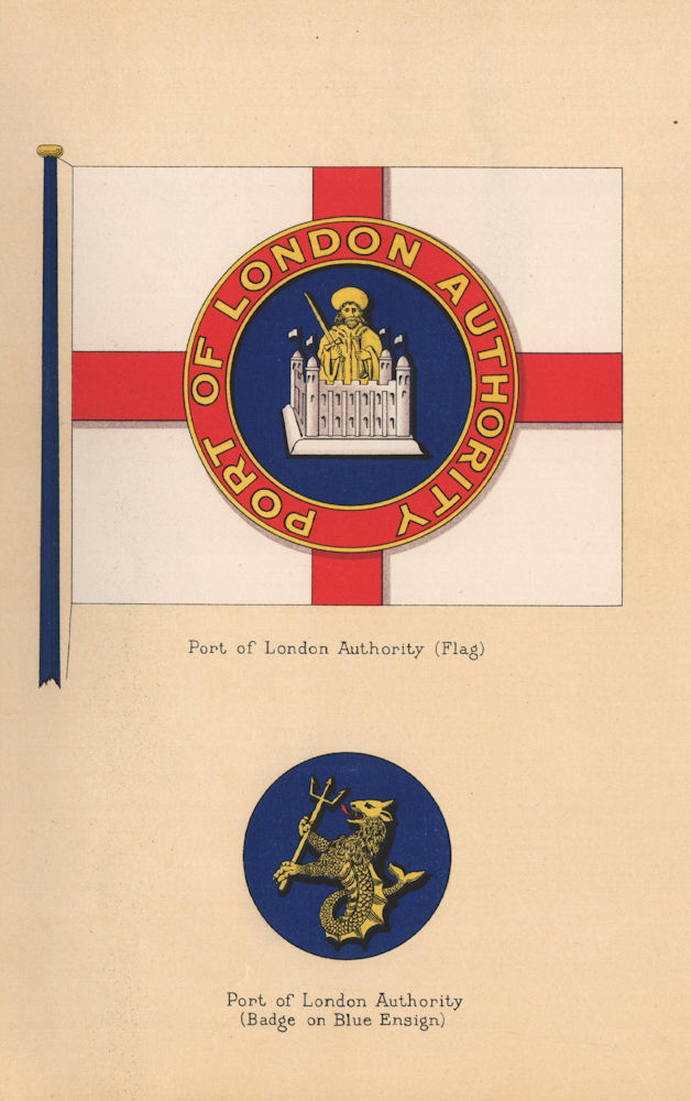 Associate Product PORT OF LONDON AUTHORITY. Flag and Badge on Blue Ensign 1916 old antique print