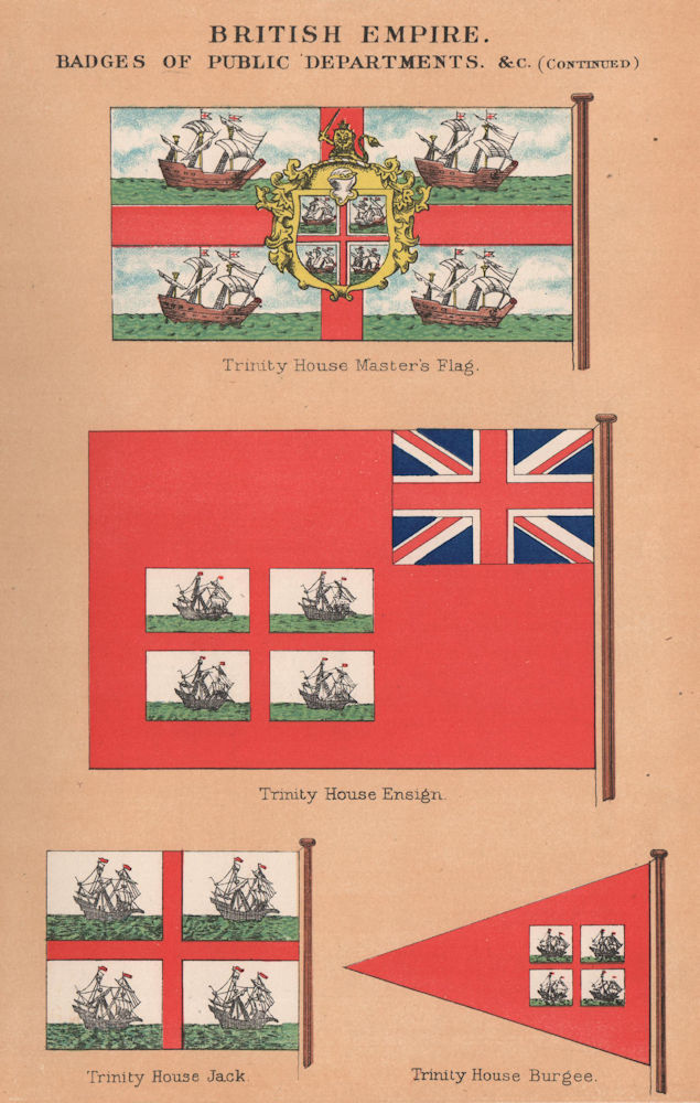 TRINITY HOUSE FLAGS. Master's Flag. Ensign. Jack. Burgee 1916 old print