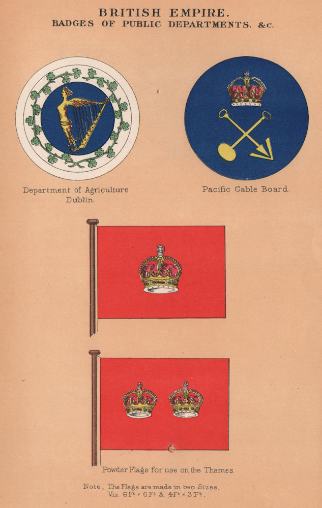 Associate Product BRITISH FLAGS. Dublin Agriculture. Pacific Cable Board. Thames Powder Flags 1916