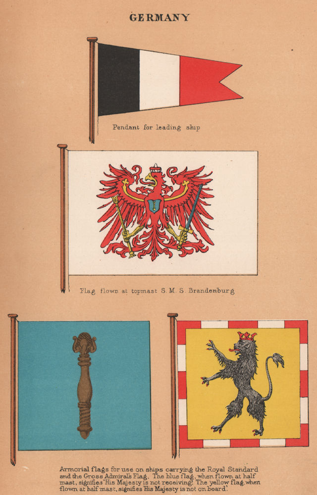 Associate Product GERMANY FLAGS. Leading ship Pendant. SMS Brandenburg. Armorial flags 1916