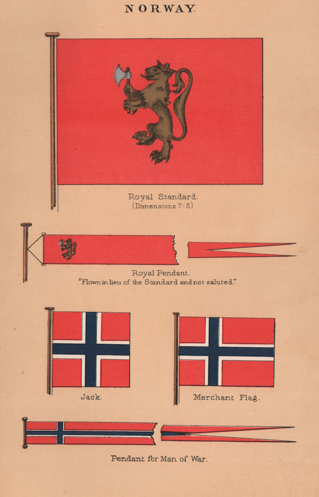 NORWAY FLAGS. Royal Standard & Pendant. Jack. Merchant Flag. Man of War 1916