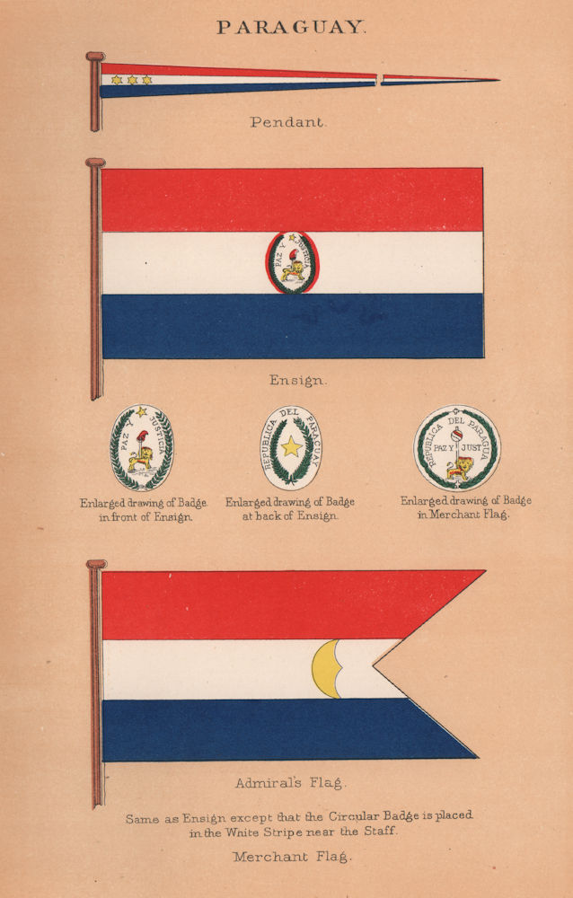 Associate Product PARAGUAY FLAGS. Pendant. Ensign. Admiral's Flag. Merchant Flag. Badges 1916