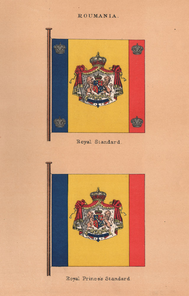 ROUMANIA FLAGS. Royal Standard. Royal Prince's Standard 1916 old antique print