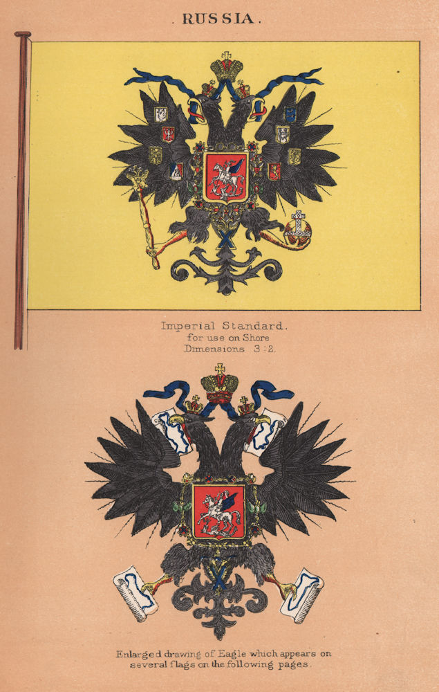 RUSSIA FLAGS. Imperial Standard for use on Shore. Enlarged drawing of Eagle 1916