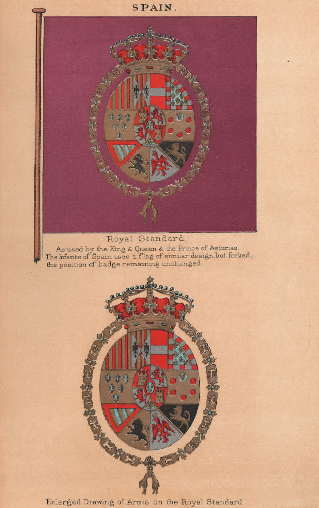 SPAIN FLAGS. Royal Standard. Enlarged Drawing of Arms on the Royal Standard 1916