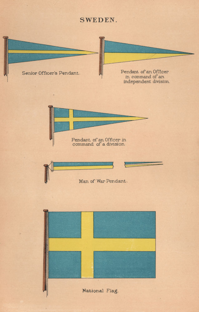 Associate Product SWEDEN FLAGS. Senior officer's Pendant. Man of War Pendant. National Flag 1916