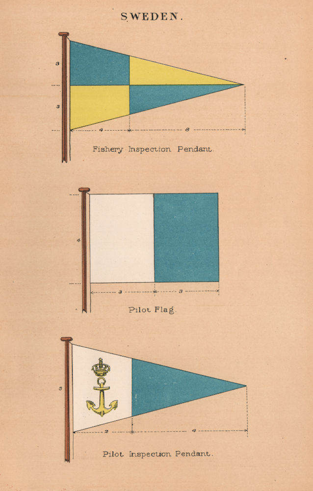 Associate Product SWEDEN FLAGS. Fishery & Pilot Inspection Pendant. Pilot Flag 1916 old print