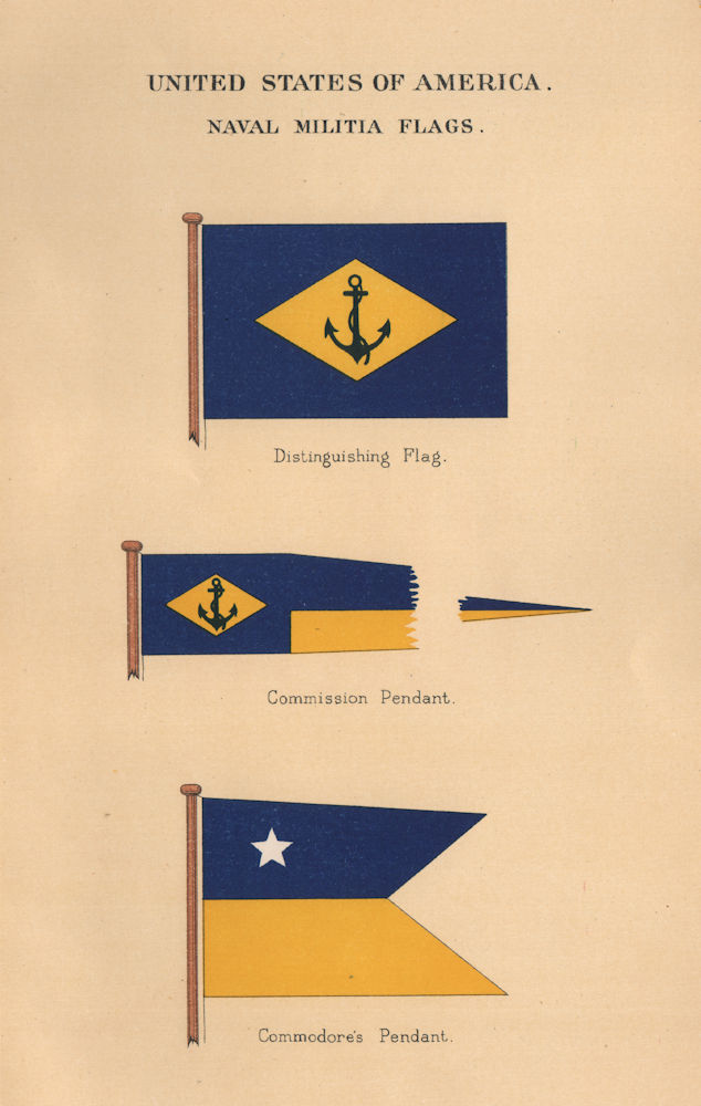 USA NAVAL MILITIA FLAGS. Distinguishing Flag. Commission Pendant. Commodore 1916