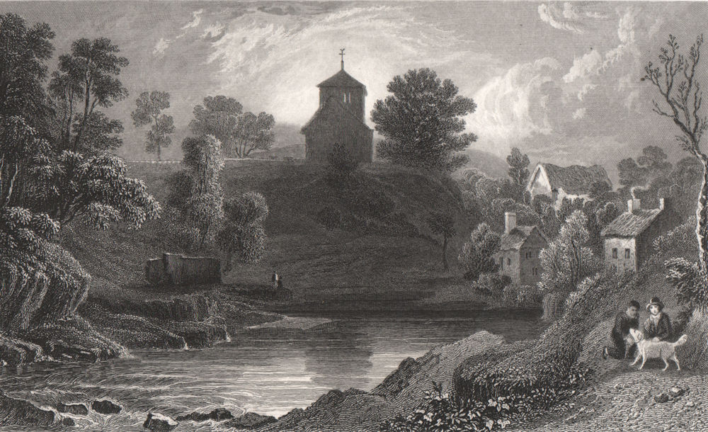 Aberedw Church, Radnorshire, Wales, by Henry Gastineau 1835 old antique print