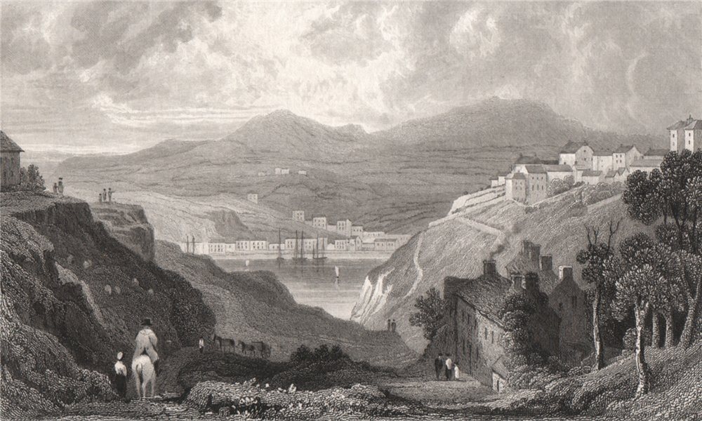 Upper & lower town of Fishguard, Pembrokeshire, Wales, by Henry Gastineau 1835