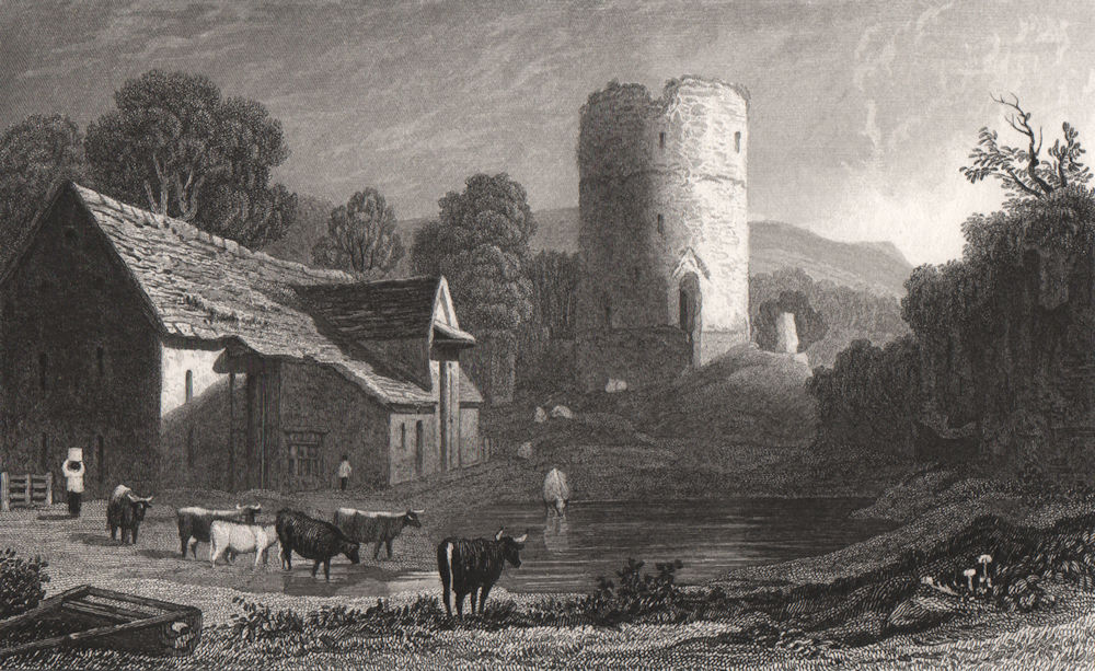 Tretower, Brecknockshire, Wales, by Henry Gastineau 1835 old antique print