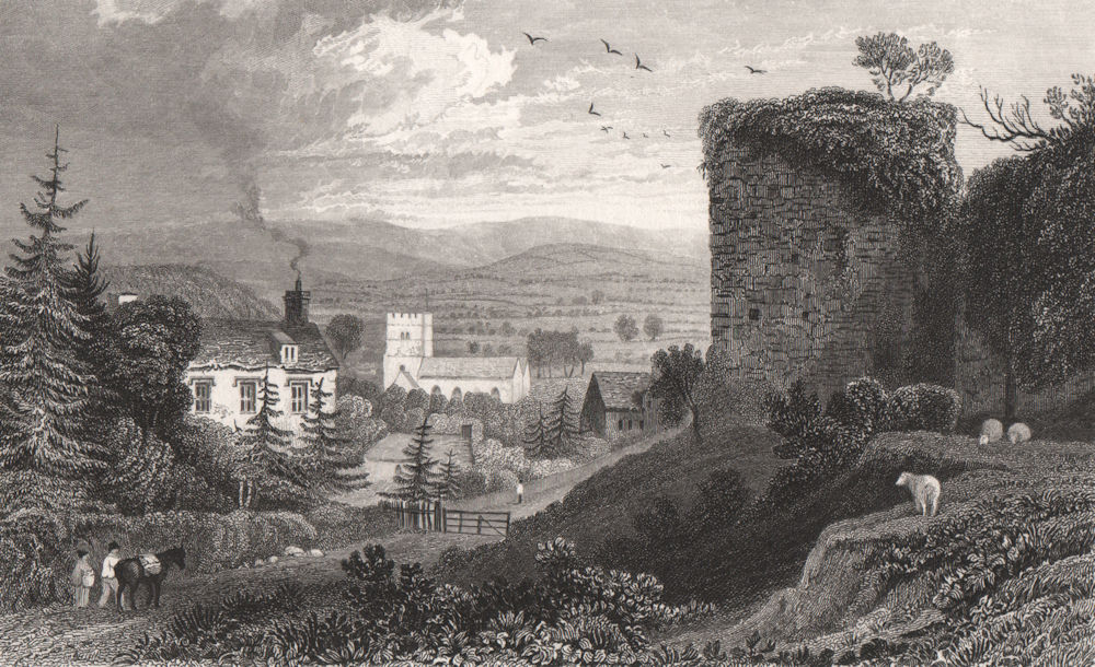 View from the Castle, Usk, Monmouthshire, Wales, by Henry Gastineau 1835 print