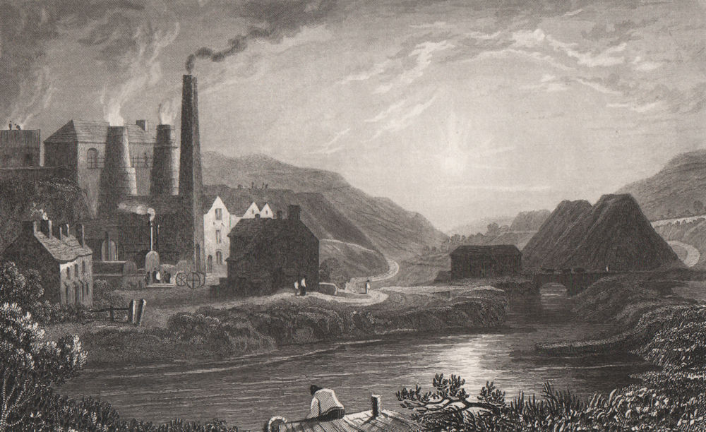 View in Coalbrookdale, Monmouthshire, Wales, by Henry Gastineau 1835 old print