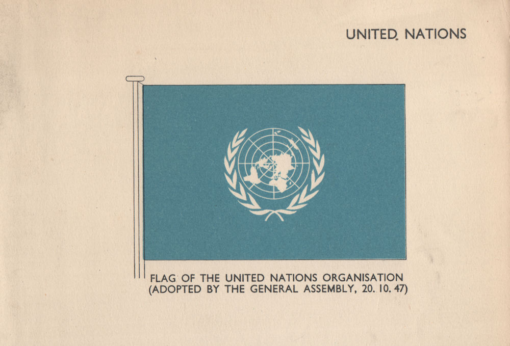 UNITED NATIONS FLAG. Flag of the United Nations Organisation 1958 old print