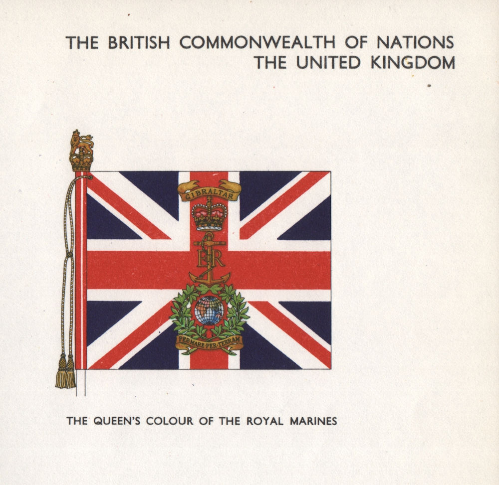UNITED KINGDOM FLAGS. The Queen's Colour of the Royal Marines 1958 old print