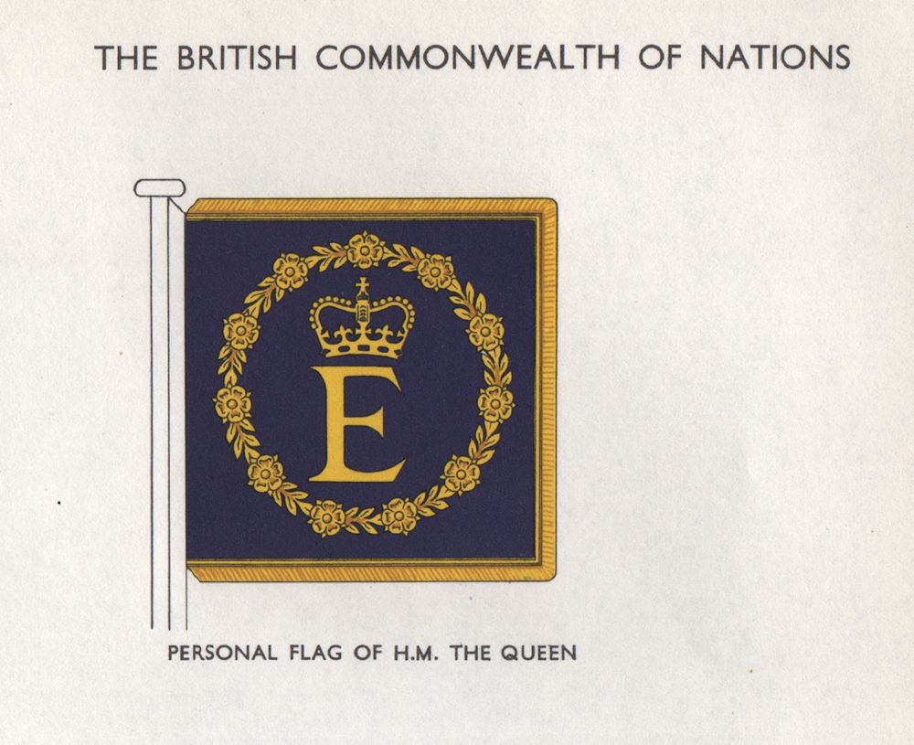 BRITISH FLAGS. H.M The Queen 1958 old vintage print picture