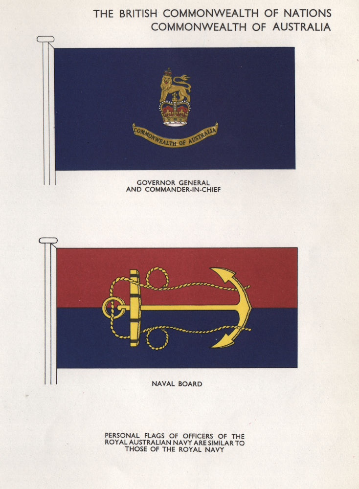 AUSTRALIA FLAGS. Governor General & Commander in Chief. Naval Board 1958 print