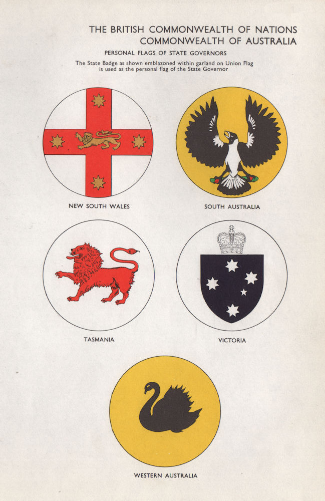 Associate Product AUSTRALIA STATE GOVERNORS FLAGS NSW SA Tasmania Victoria Western Australia 1958