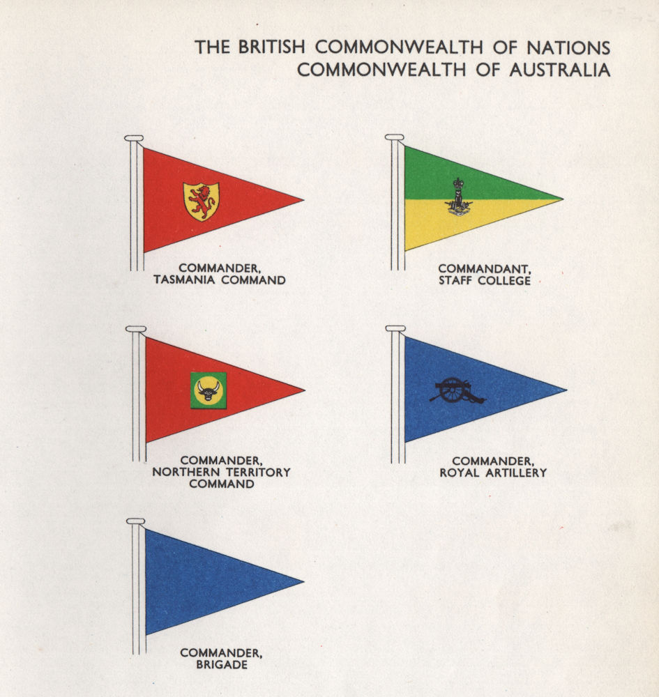 AUSTRALIA FLAGS. Commander Tasmania Northern Territory Royal Artillery 1958