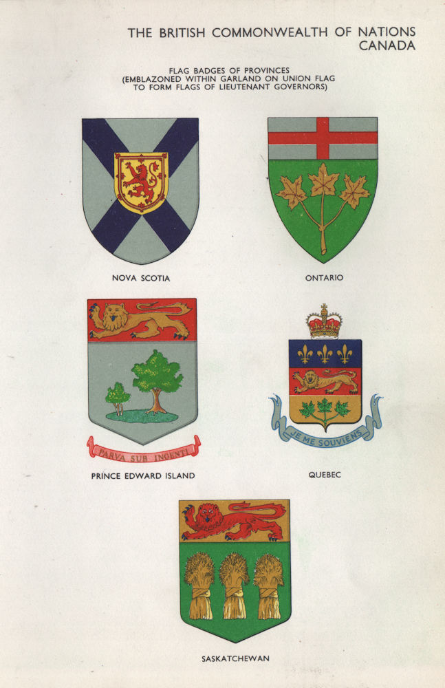 Associate Product CANADA PROVINCES FLAG BADGES Nova Scotia Ontario PEI Quebec Saskatchewan 1958