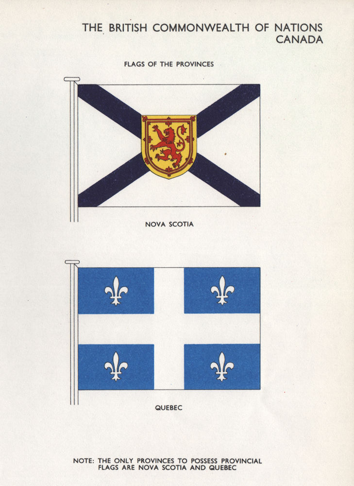 Associate Product CANADA FLAGS. Flags of the Provinces. Nova Scotia. Quebec 1958 old print