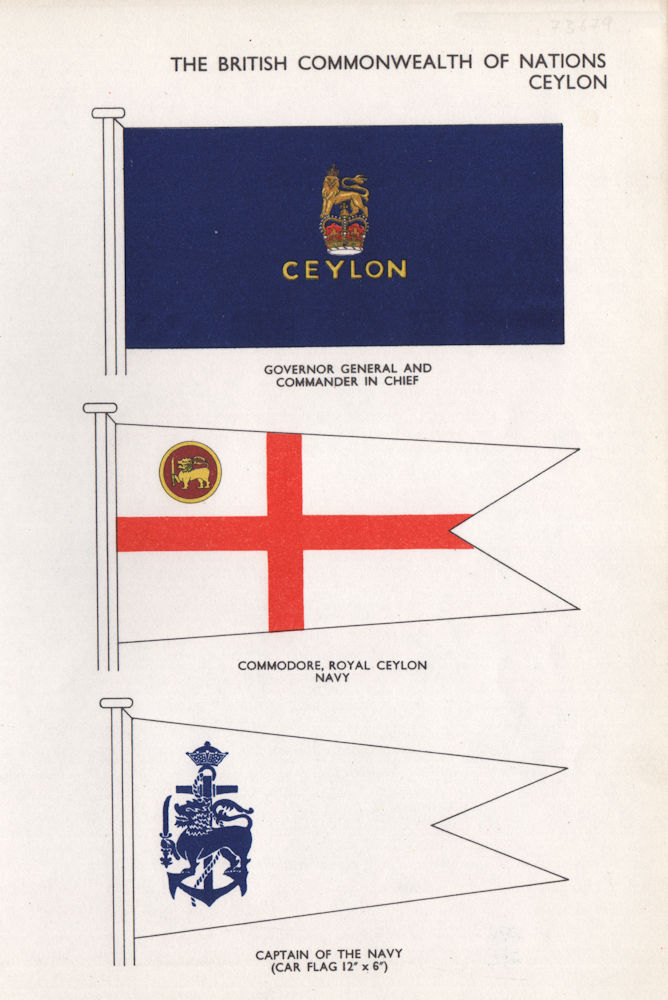 CEYLON FLAGS. Governor General C-in-C. Commodore Captain, Royal Ceylon Navy 1958
