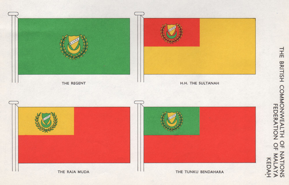 MALAYA FEDERATION KEDAH FLAGS. Regent. Sultanah. Raja Muda. Tunku Bendahara 1958