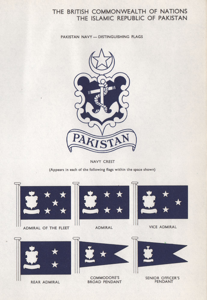 PAKISTAN NAVY FLAGS. Crest. Admiral. Commodore. Senior Officer. Pendant 1958