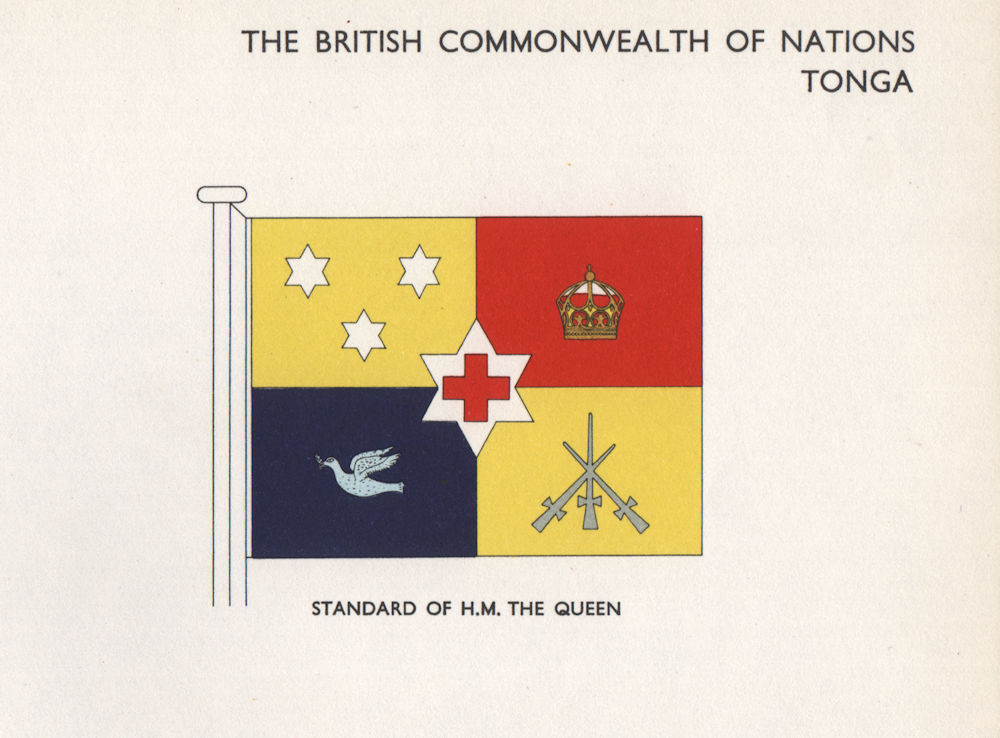 Associate Product TONGA FLAGS. Standard of H.M. The Queen 1958 old vintage print picture