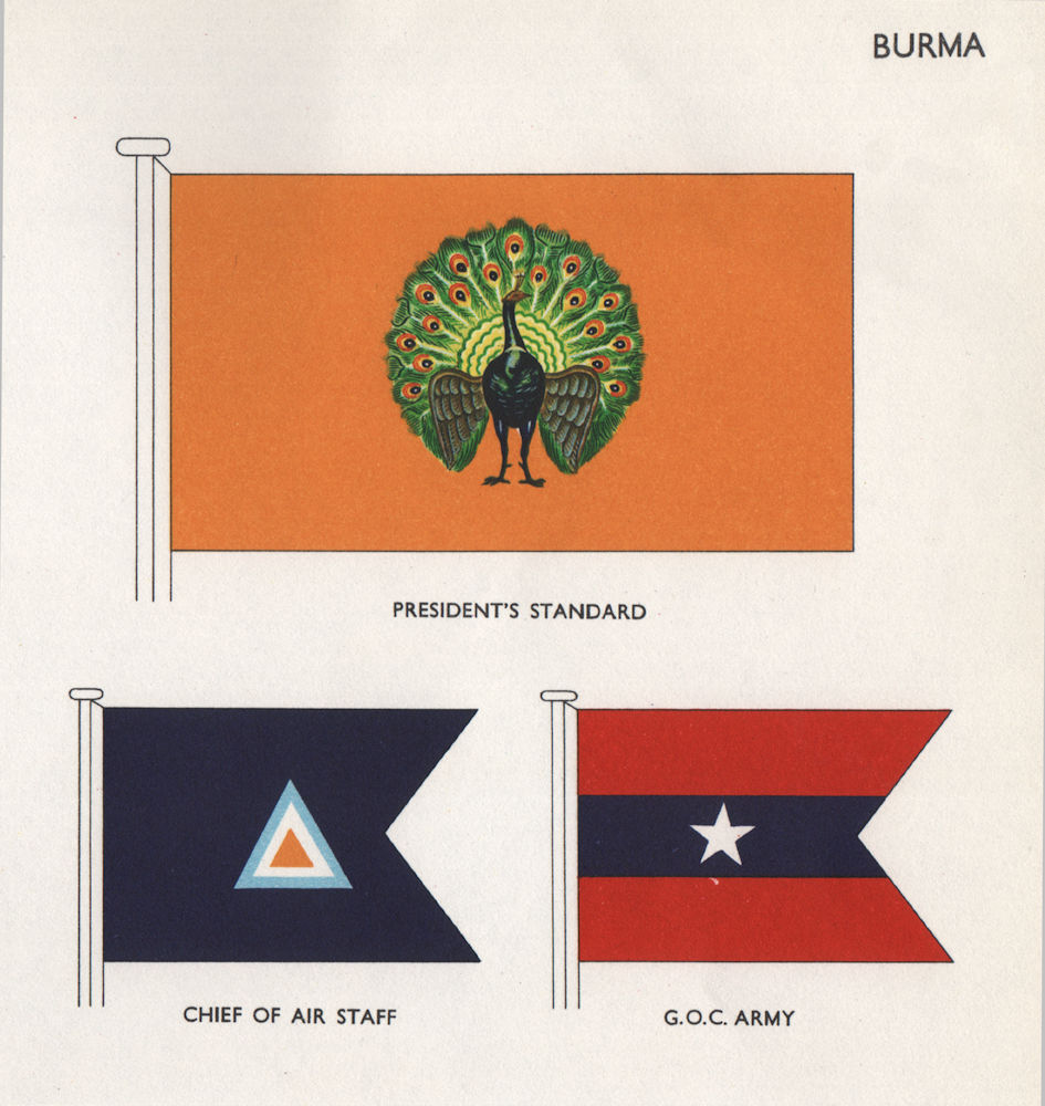 Associate Product BURMA FLAGS. President's Standard. Chief of Air Staff. G.O.C. Army 1958 print