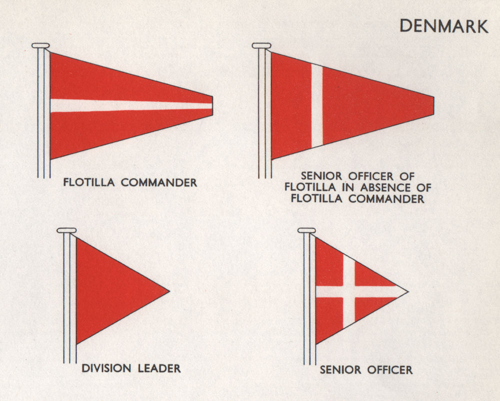 DENMARK FLAGS. Flotilla Commander. Senior officer. Division leader 1958 print