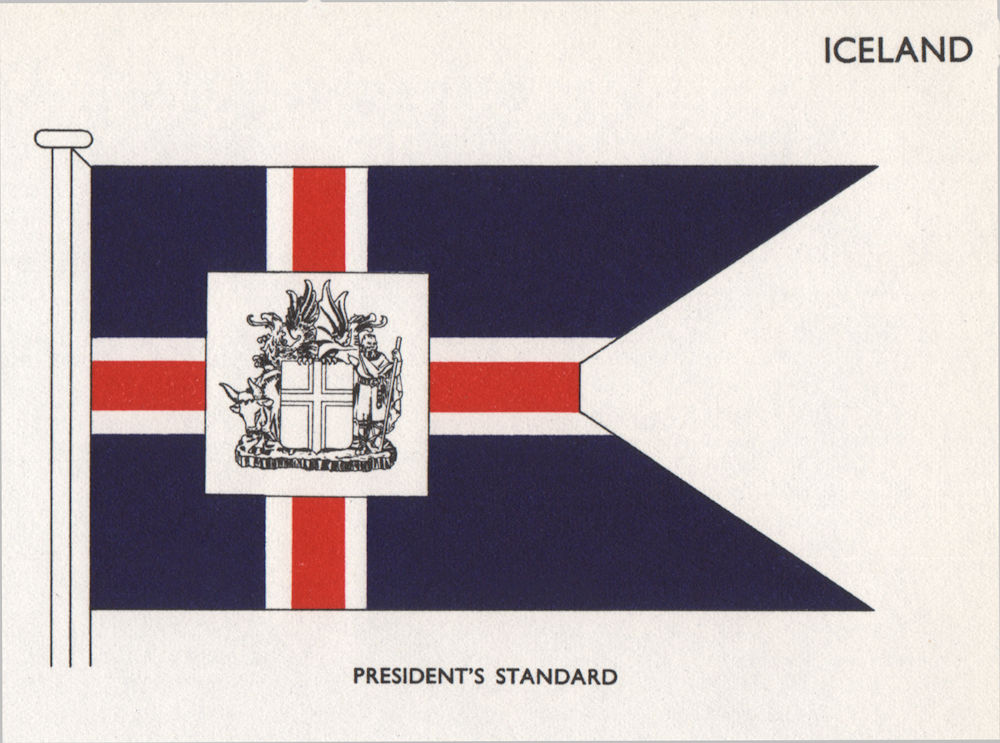 ICELAND FLAGS. President's standard 1958 old vintage print picture