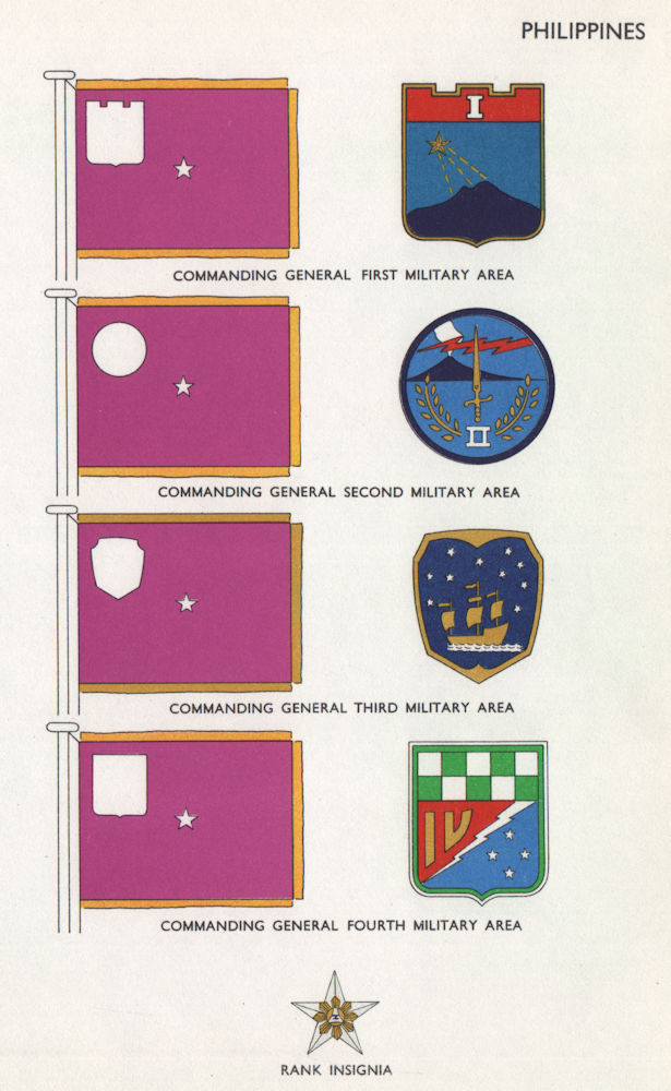 Associate Product PHILIPPINES COMMANDING GENERAL FLAGS. 1st 2nd 3rd 4th Military areas 1958