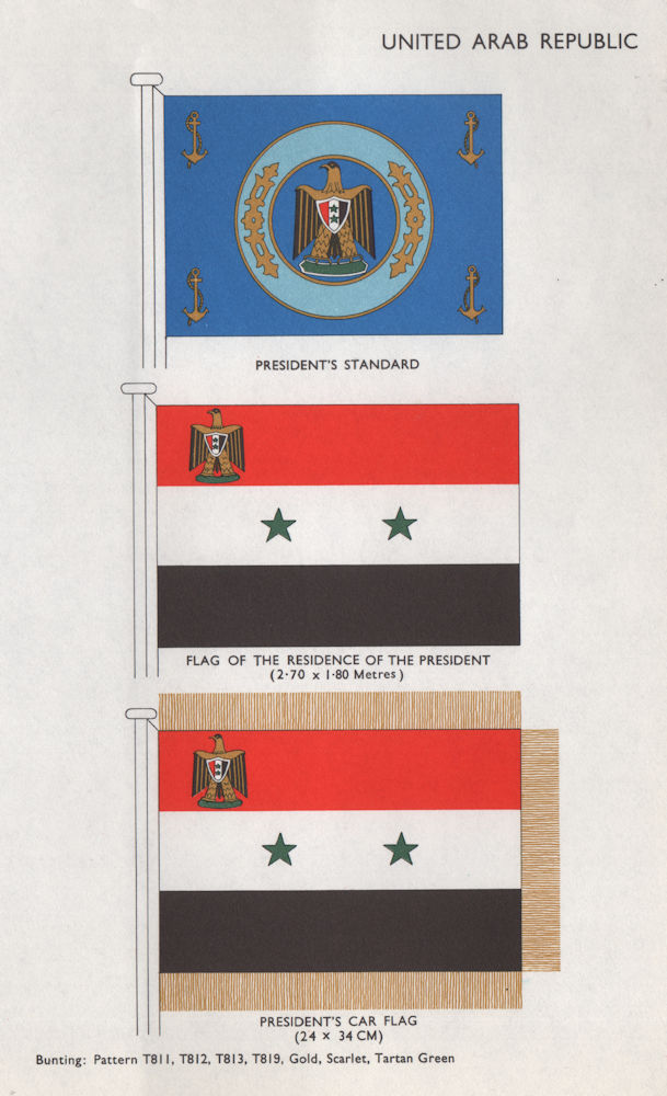 Associate Product UNITED ARAB REPUBLIC FLAGS. Presidents Standard, Residence Flag & Car Flag 1958