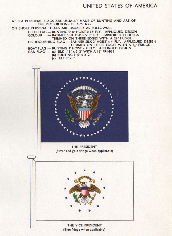 Associate Product USA FLAGS. The President. The Vice President 1958 old vintage print picture