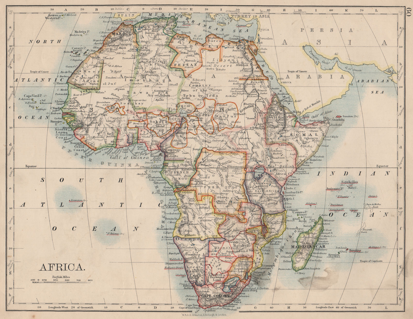 COLONIAL AFRICA. British East/Central/South Africa. Bechuanaland  1895 old map