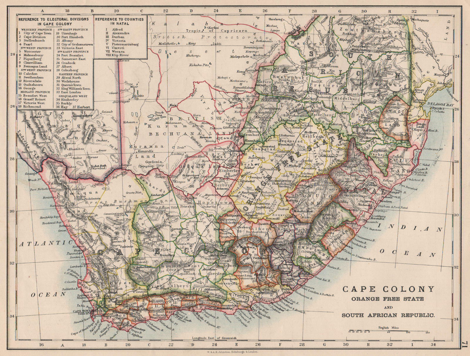 COLONIAL SOUTH AFRICA. Cape Colony. Orange River Colony. Transvaal 1895 map