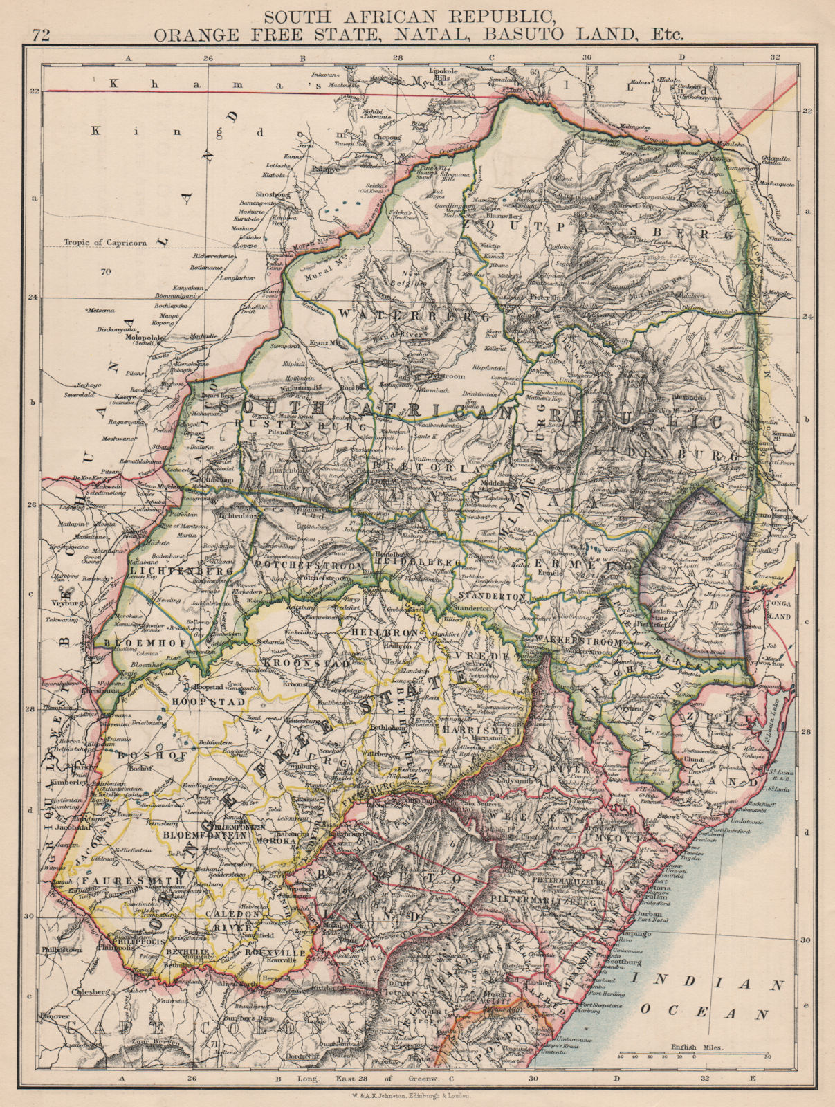 COLONIAL SOUTH AFRICA. Orange Free State Natal Basutoland SA Republic 1895 map