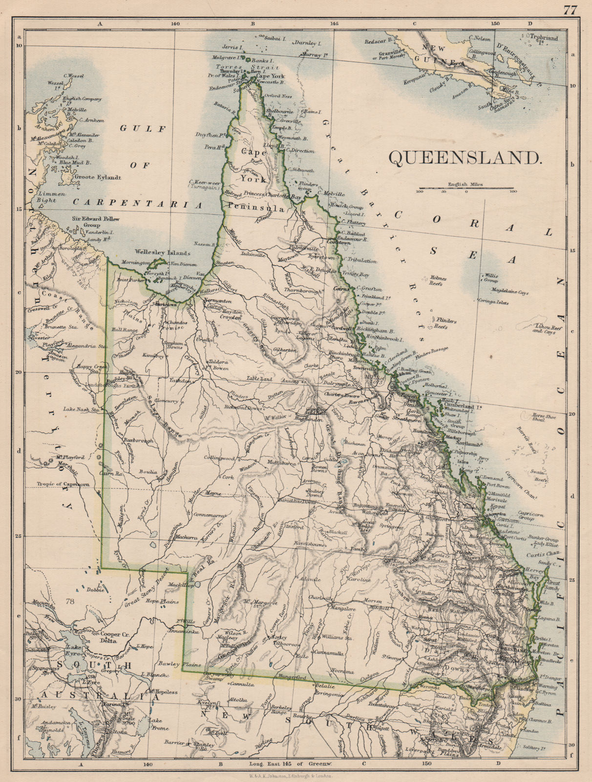 Associate Product QUEENSLAND. State map Brisbane Gold Coast Railways. Australia. JOHNSTON 1895