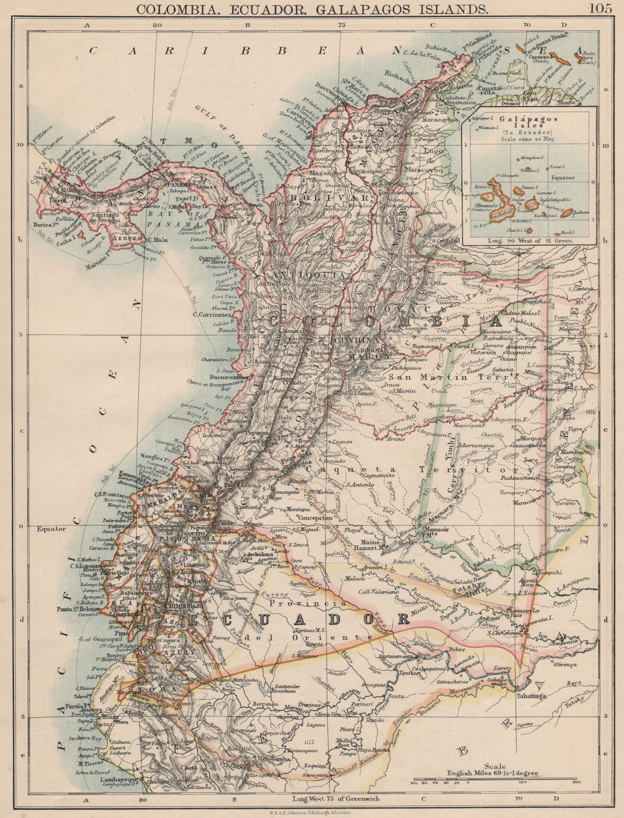 ANDEAN STATES. Colombia Ecuador Panama. States. South America. JOHNSTON 1895 map