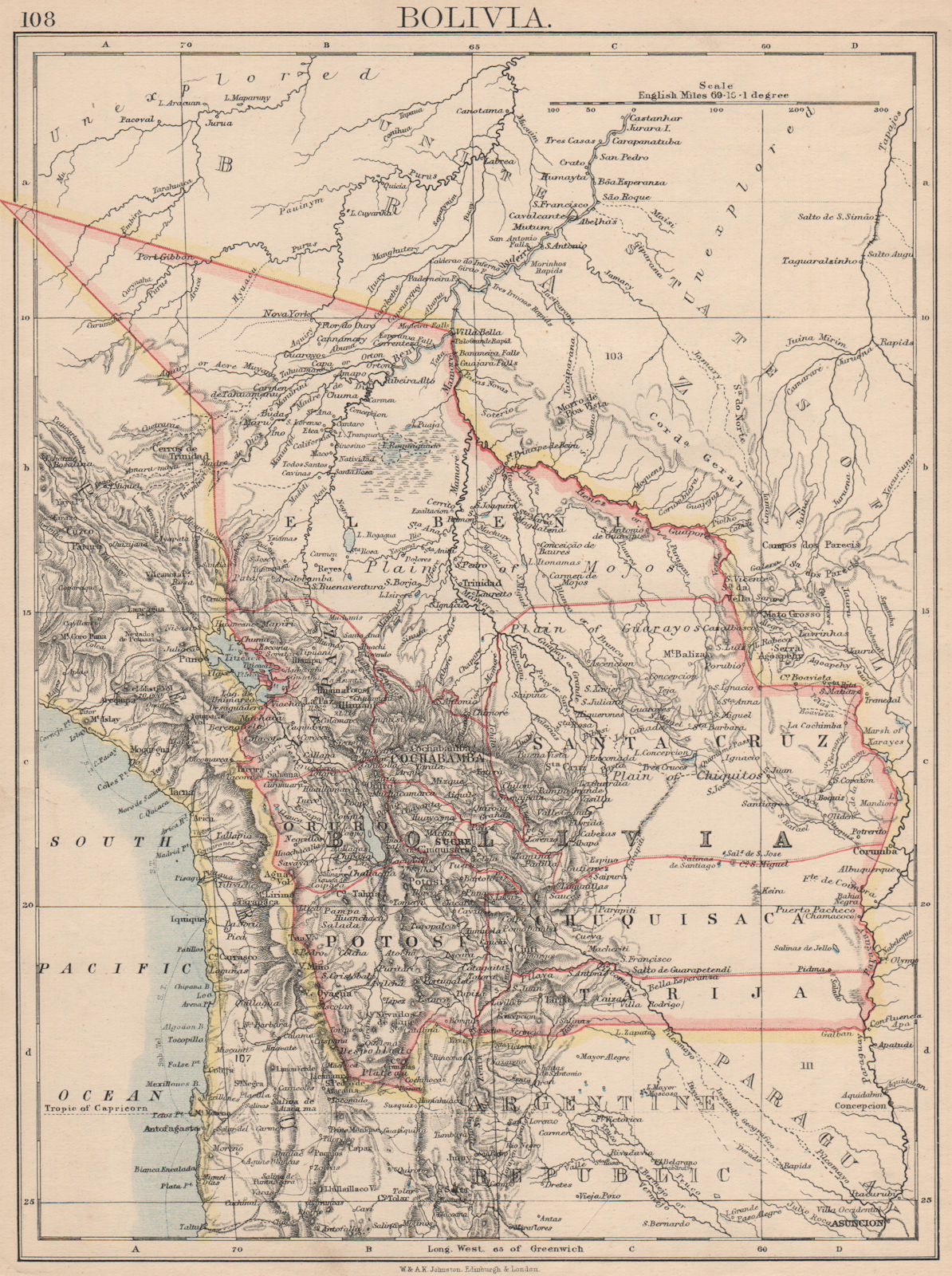 Associate Product BOLIVIA. includes Acre, lost to Brazil in 1899-1903 war. JOHNSTON 1895 old map
