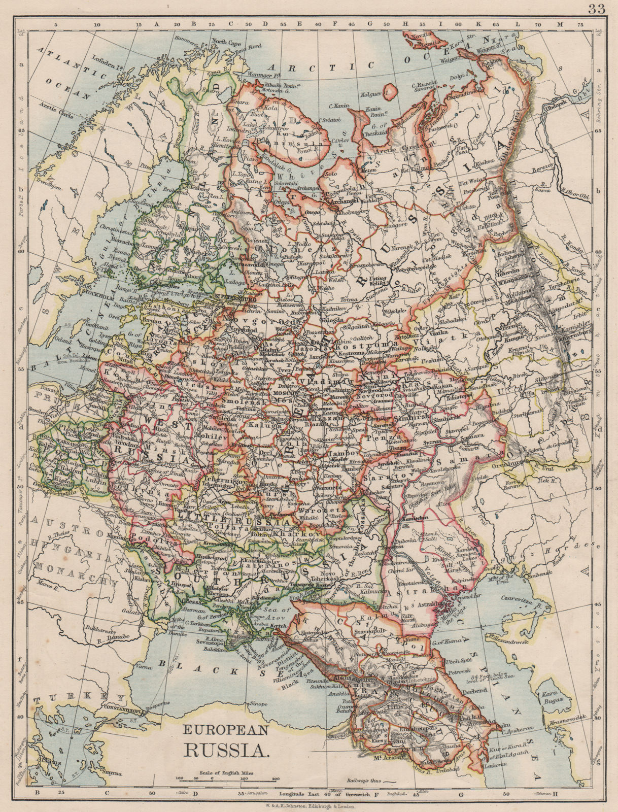 Associate Product EUROPEAN RUSSIA. Shows Great/Little/West/South Russia.Poland.JOHNSTON 1900 map