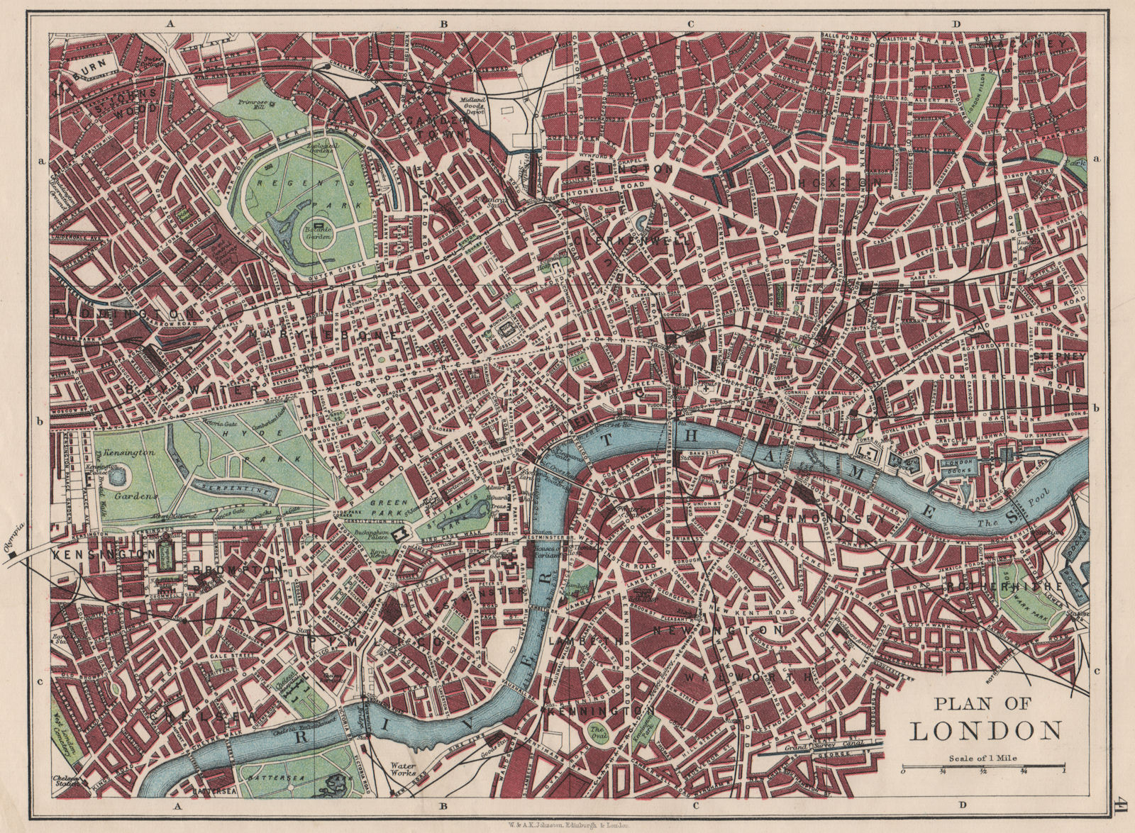 LONDON PLAN.West End Pimlico City Southwark Islington Lambeth. JOHNSTON 1900 map