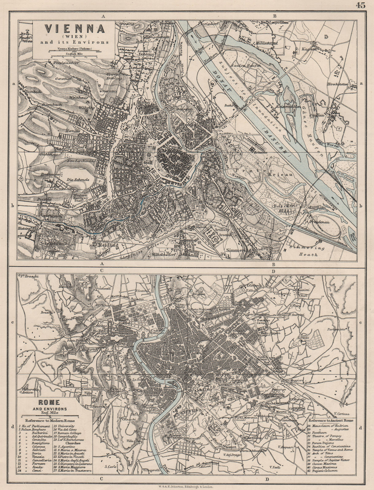 Associate Product VIENNA & ROME. City plans. Wien. Roma. Austria. Italy. JOHNSTON 1900 old map