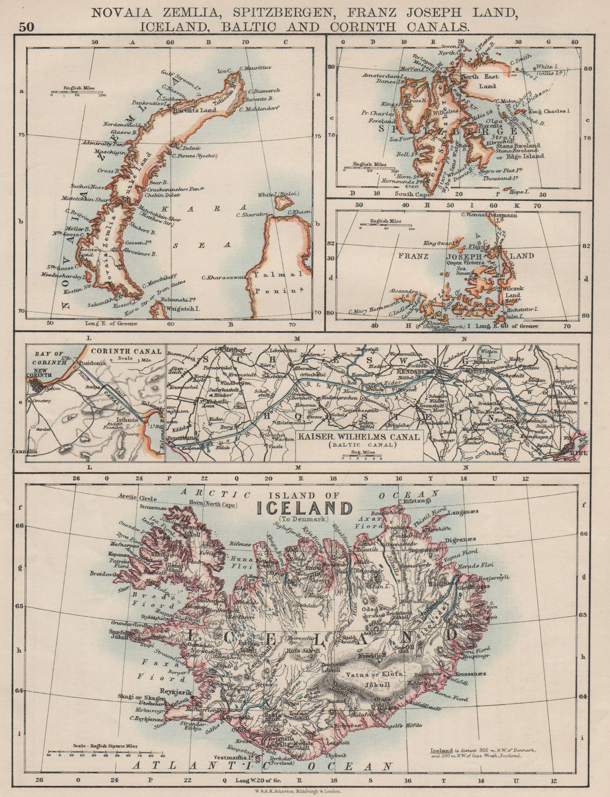 Associate Product ARCTIC ISLANDS.Iceland Spitsbergen Franz Josef Land Novaya Zemlya 1900 old map