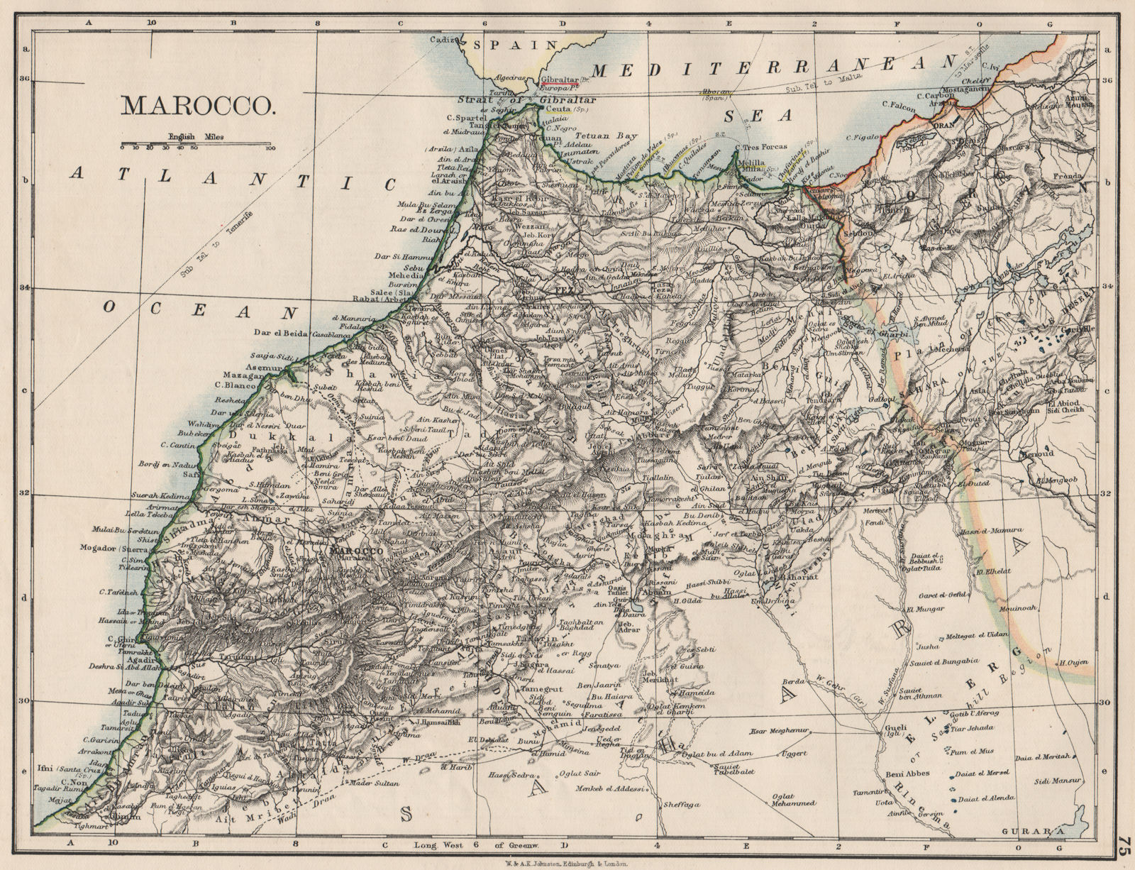 MOROCCO. Showing Atlas mountains rivers towns. Marrakech. JOHNSTON 1900 map
