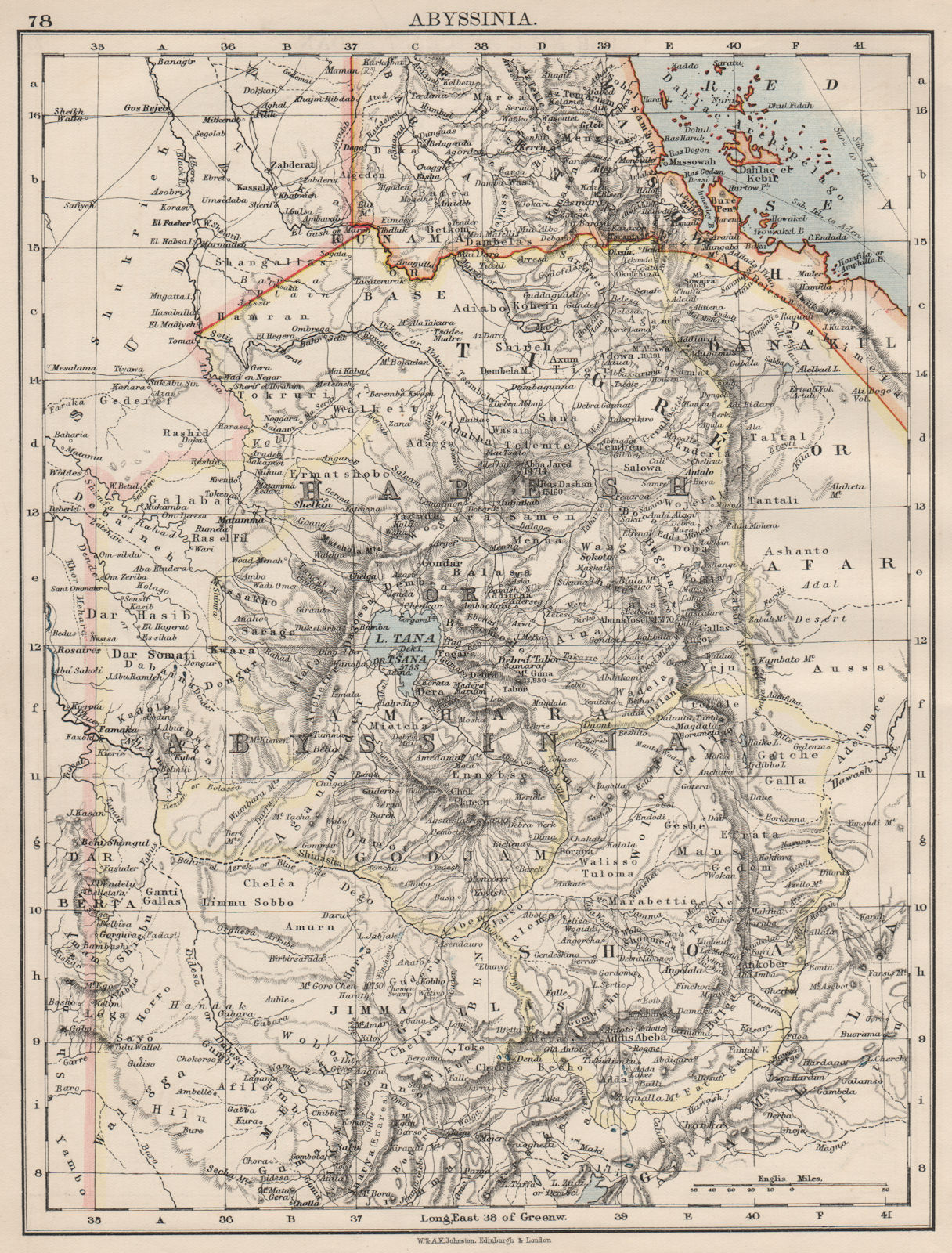 Associate Product HABESH or ABYSSINIA. Tigre Amhara Shoa Godjam. Ethiopia. JOHNSTON 1900 old map