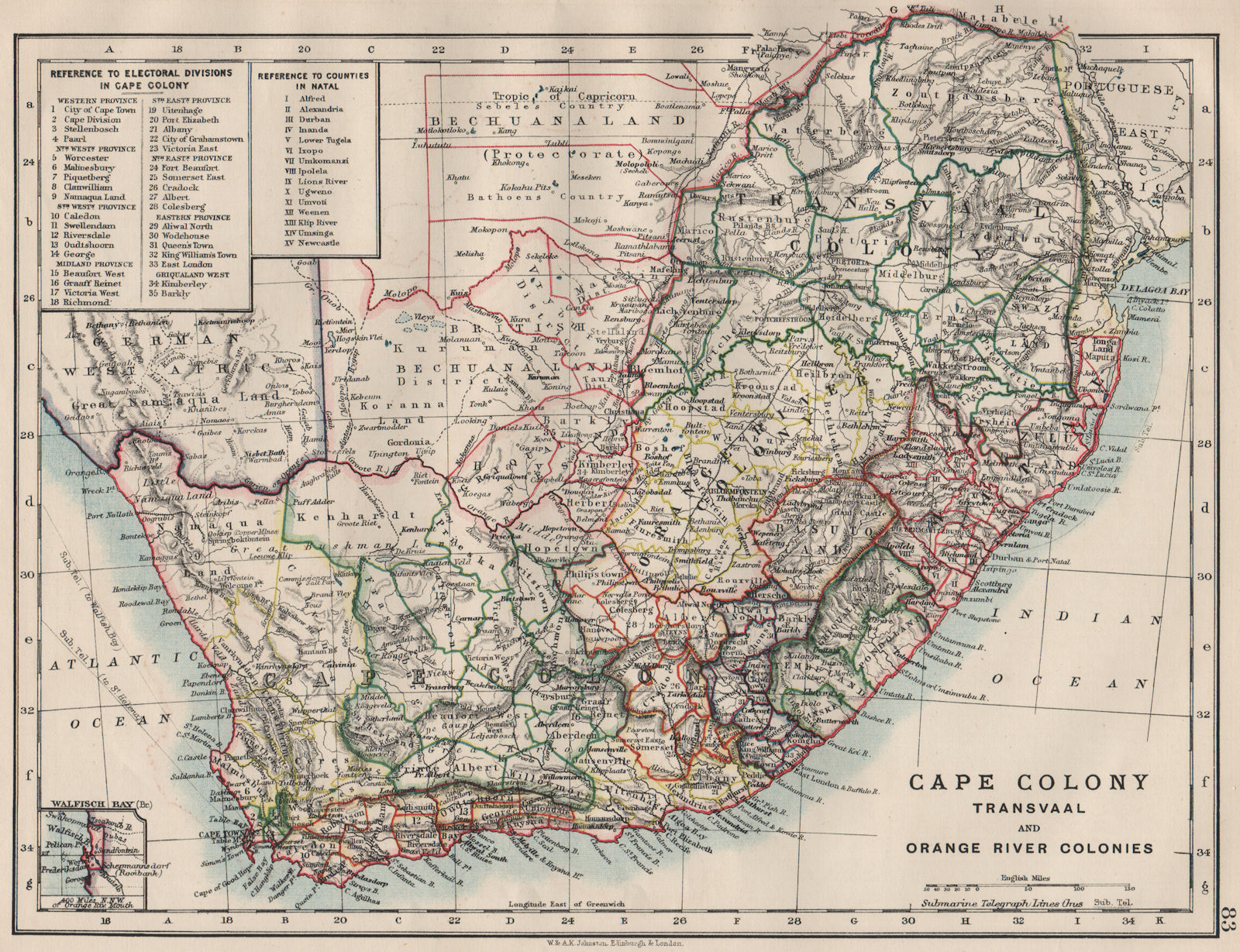 COLONIAL SOUTH AFRICA. Cape Colony. Orange River Colony. Transvaal 1900 map