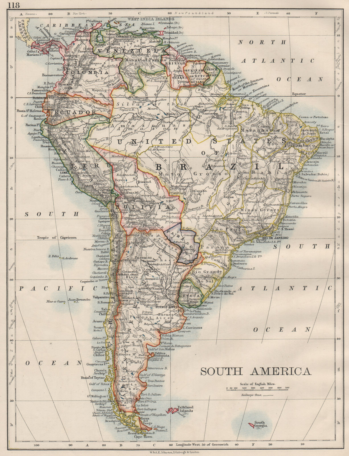 Associate Product SOUTH AMERICA. Bolivia includes Acre, now in Brazil. JOHNSTON 1900 old map
